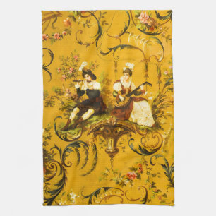 Linge De Cuisine Vintage French Gold Yellow Toile Victorian Floral