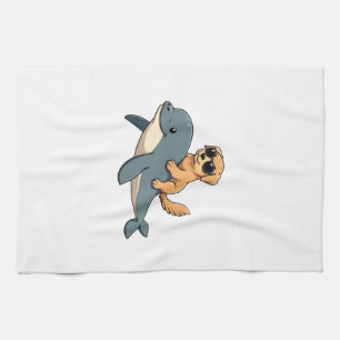 Linge De Cuisine Vintage Golden Retriever montant une baleine blanc
