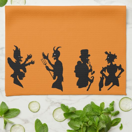 Linge De Cuisine Vintage Halloween Demon Devil Silhouettes (Plié)