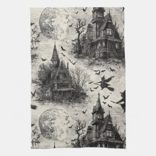 Linge De Cuisine Vintage Haunted House et sorcier Toile Motif