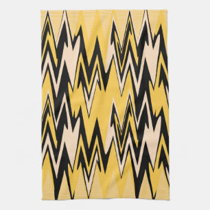 Linge De Cuisine Vintage Jaune, Noir Zigzap Art Déco Abstrait