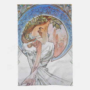 Linge De Cuisine Vintage Lune Bleue Alphonse Mucha Lune Art Nouveau