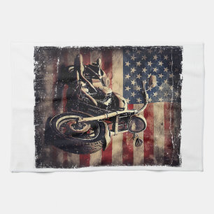 Linge De Cuisine Vintage Motorcycle USA Drapeau Retro Biker América