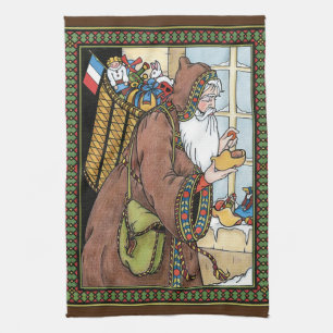 Linge De Cuisine Vintage Noël, jouets du Père Noël sabots chaussure