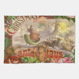 Linge De Cuisine Vintage Noël Père Noël Sleigh