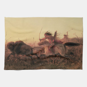 Linge De Cuisine Vintage Ouest, Chasse aux buffles indiens par Char