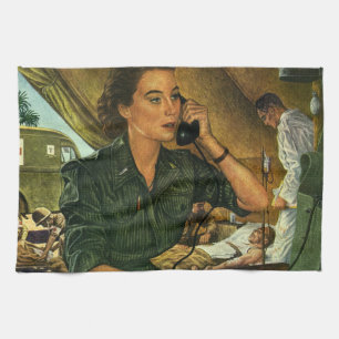 Linge De Cuisine Vintage Patriotique, Infirmière médicale au téléph