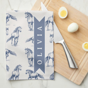 Linge De Cuisine Vintage Personnalisé Cheval Bleu Classique Campagn