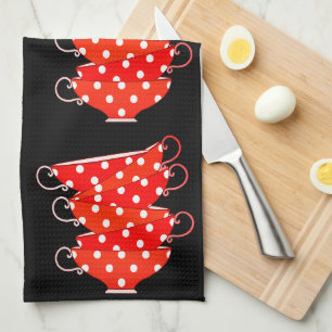 Linge De Cuisine Vintage Polka dot teacup rouge et blanc