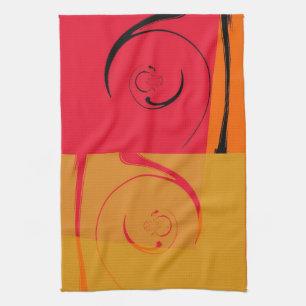 Linge De Cuisine Vintage rose, orange, jaune, noir art déco rétro
