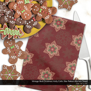 Linge De Cuisine Vintage rouge Noël Holly Celtic Star Motif