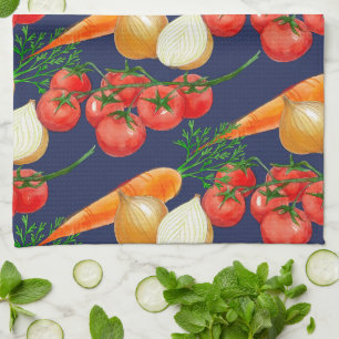 Linge De Cuisine Vintage Russe Bleu Aquarelle de la Marine Légumes