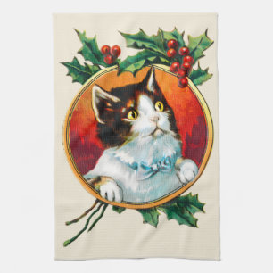 Linge De Cuisine Vintage saint mignon chat noël