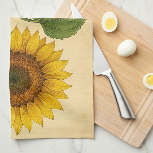Linge De Cuisine Vintage Sunflower on Weathered Paper (Quart Plié)