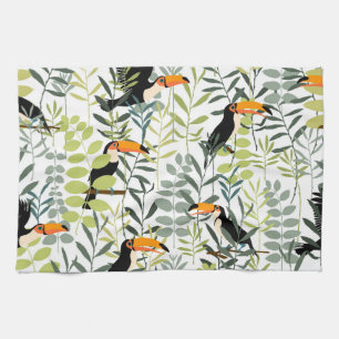 Linge De Cuisine Vintage Toucans Vert Feuille Motif