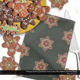 Linge De Cuisine Vintage Vert Noël Holly Celtic Star Motif
