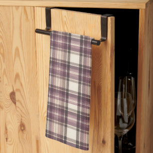 Linge De Cuisine Violet prune et crème tartan carreaux