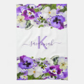 Linge De Cuisine Violet violet floraux blanc monogramme nom script (Vertical)