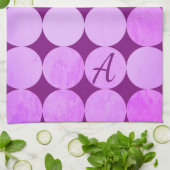 Linge De Cuisine Violet, Violet Magenta et Cercles roses Monogramme (Plié)