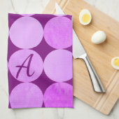 Linge De Cuisine Violet, Violet Magenta et Cercles roses Monogramme (Quart Plié)