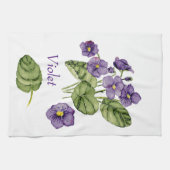 Linge De Cuisine Violet violet vert feuille aquarelle (Horizontal)