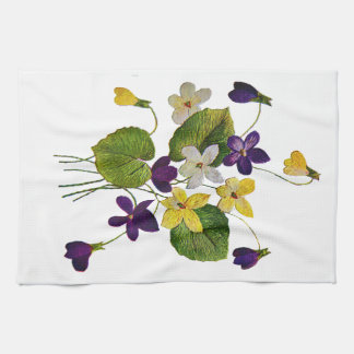 Linge De Cuisine Violets blancs, jaunes et violets brodés