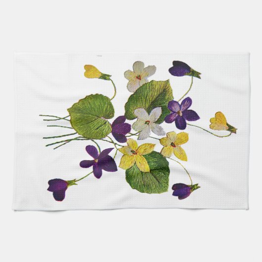 Linge De Cuisine Violets blancs, jaunes et violets brodés (Horizontal)