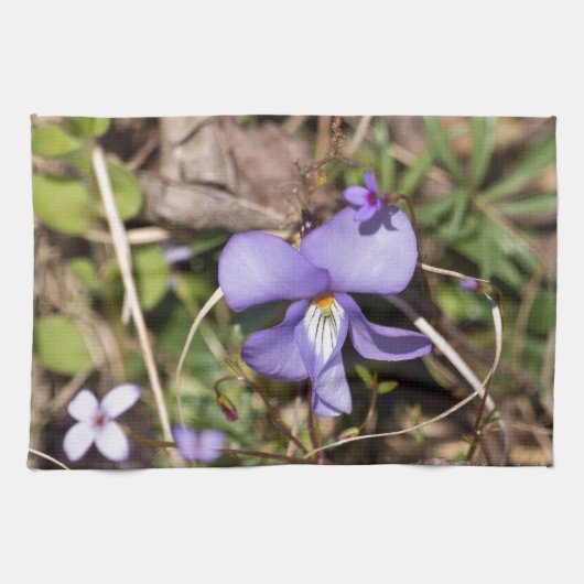 Linge De Cuisine Violette à pieds d'oiseau avec bluets (Horizontal)