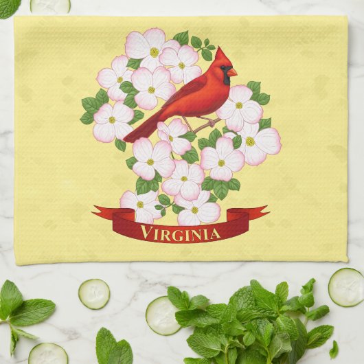 Linge De Cuisine Virginie State Cardinal Bird and Dogwood Flower (Plié)