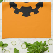 Linge De Cuisine Visage Citrouille Noir Simple Sur Halloween Orange (Plié)