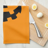 Linge De Cuisine Visage Citrouille Noir Simple Sur Halloween Orange (Quart Plié)