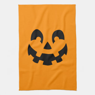 Linge De Cuisine Visage Citrouille Noir Simple Sur Halloween Orange