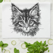 Linge De Cuisine Visage de Kitten noir et blanc (Plié)