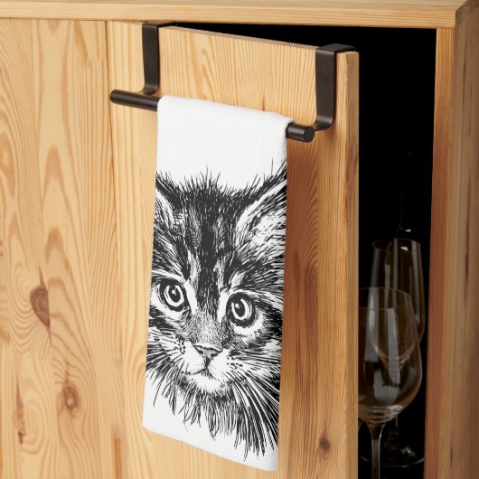 Linge De Cuisine Visage de Kitten noir et blanc (Pliage en tiers)