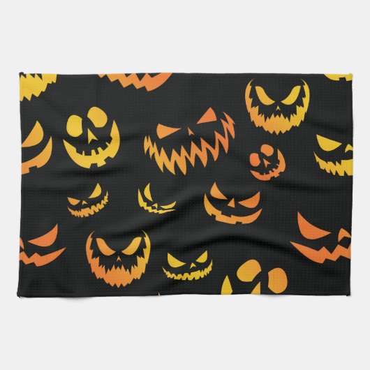 Linge De Cuisine Visage du Citrouille Jack-o'-lantern (Horizontal)