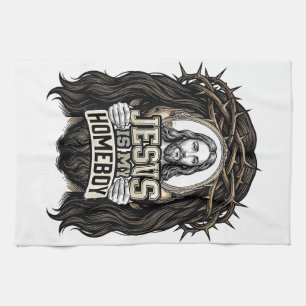 Linge De Cuisine Visage saint couronné gravé vintage vector design_