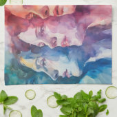 Linge De Cuisine Visages des femmes - Peinture aquarelle (Plié)