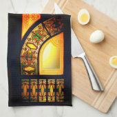 Linge De Cuisine Vitrail victorien noir or élégant (Quart Plié)