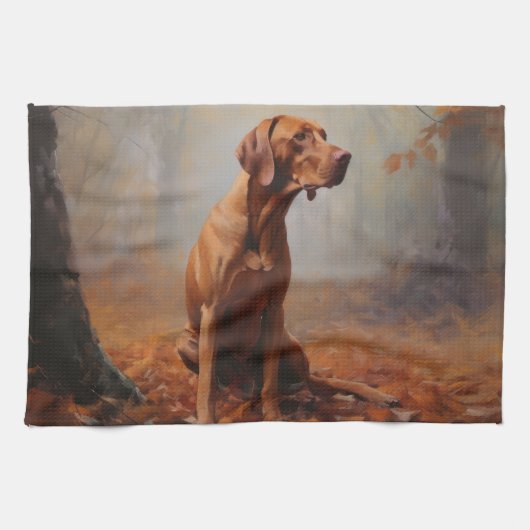 Linge De Cuisine Vizsla à l'automne Feuilles automne Inspire (Horizontal)
