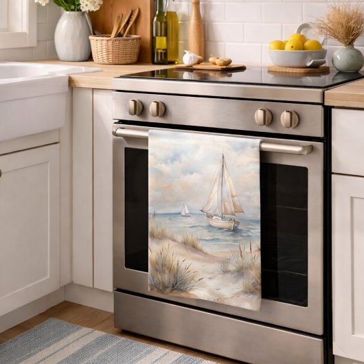 Linge De Cuisine Voile côtière aquarelle paisible