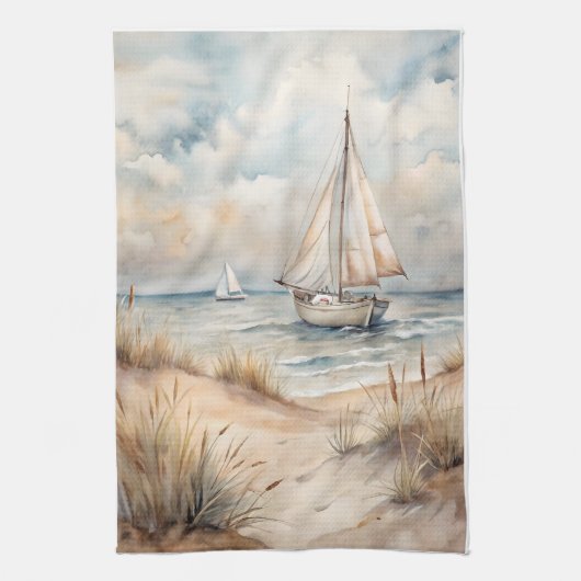 Linge De Cuisine Voile paisible Watercolor Côte (Vertical)