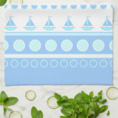 Linge De Cuisine Voiliers bleus et rangées de cercles (Plié)