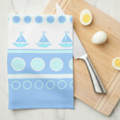 Linge De Cuisine Voiliers bleus et rangées de cercles (Quart Plié)