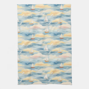 Linge De Cuisine Voiliers de rêve Motif aquarelle océan (2)