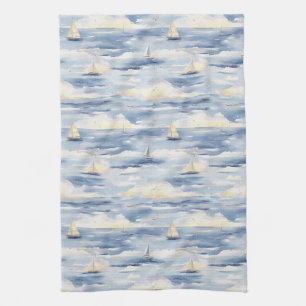 Linge De Cuisine Voiliers de rêve Motif d'aquarelle océanique (1)