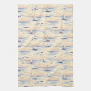 Linge De Cuisine Voiliers de rêve Motif d'aquarelle océanique (4)