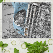 Linge De Cuisine Voiture bleue vintage (Plié)