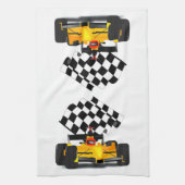 Linge De Cuisine Voiture de course jaune avec drapeau À damiers (Vertical)