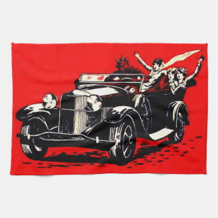 Linge De Cuisine Voiture rouge de Krampus enlevant des femmes