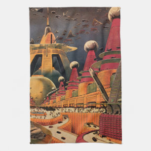 Linge De Cuisine Voiture volant vintage de science fiction futurist